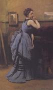Jean Baptiste Camille  Corot La dame en bleu (mk11) Sweden oil painting artist